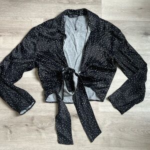 Zara Black and White Polka Dot Tie-Front Top